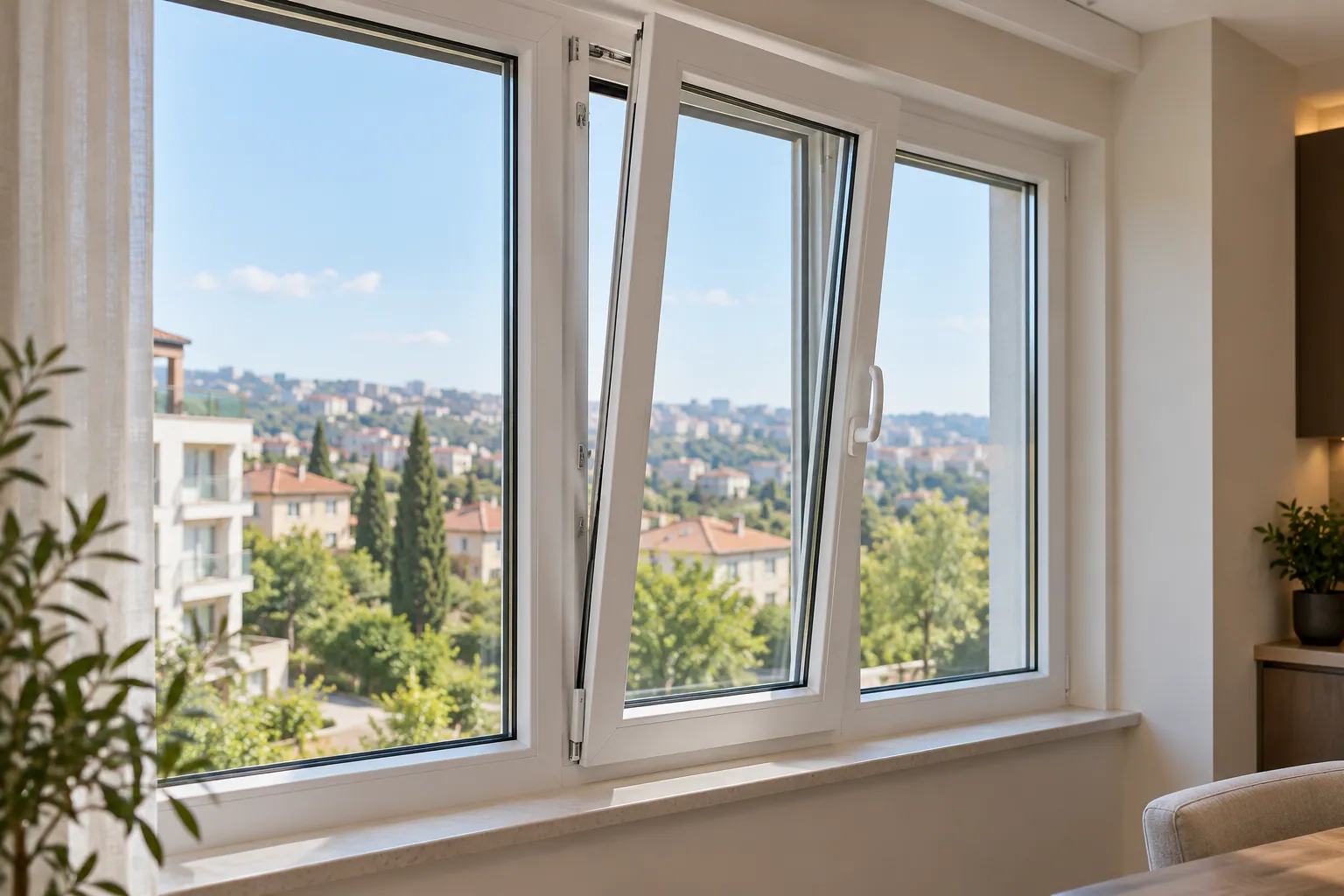 Beyaz PVC profilli çift açılım pencere